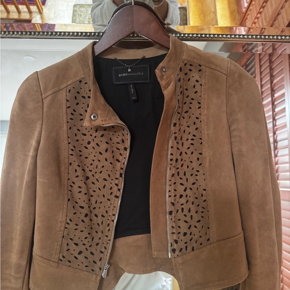 BCBGMaxAzria Tan Suede Jacket with Cutout Detail
